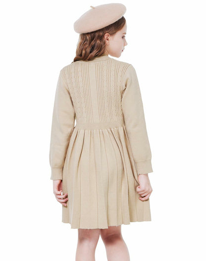 WULFUL Girls Sweater Dress Long Sleeve Button Pleated Knit Light Blue Size 7-8Y