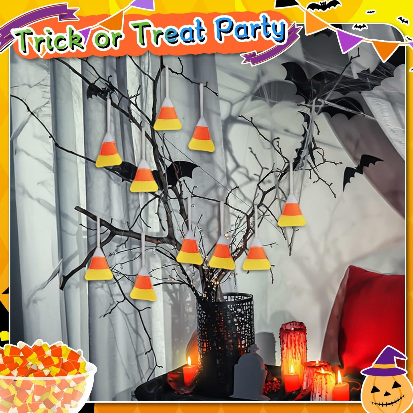 Remagr 12 Pcs Candy Corn Felt Hanging Ornaments White Orange Yellow