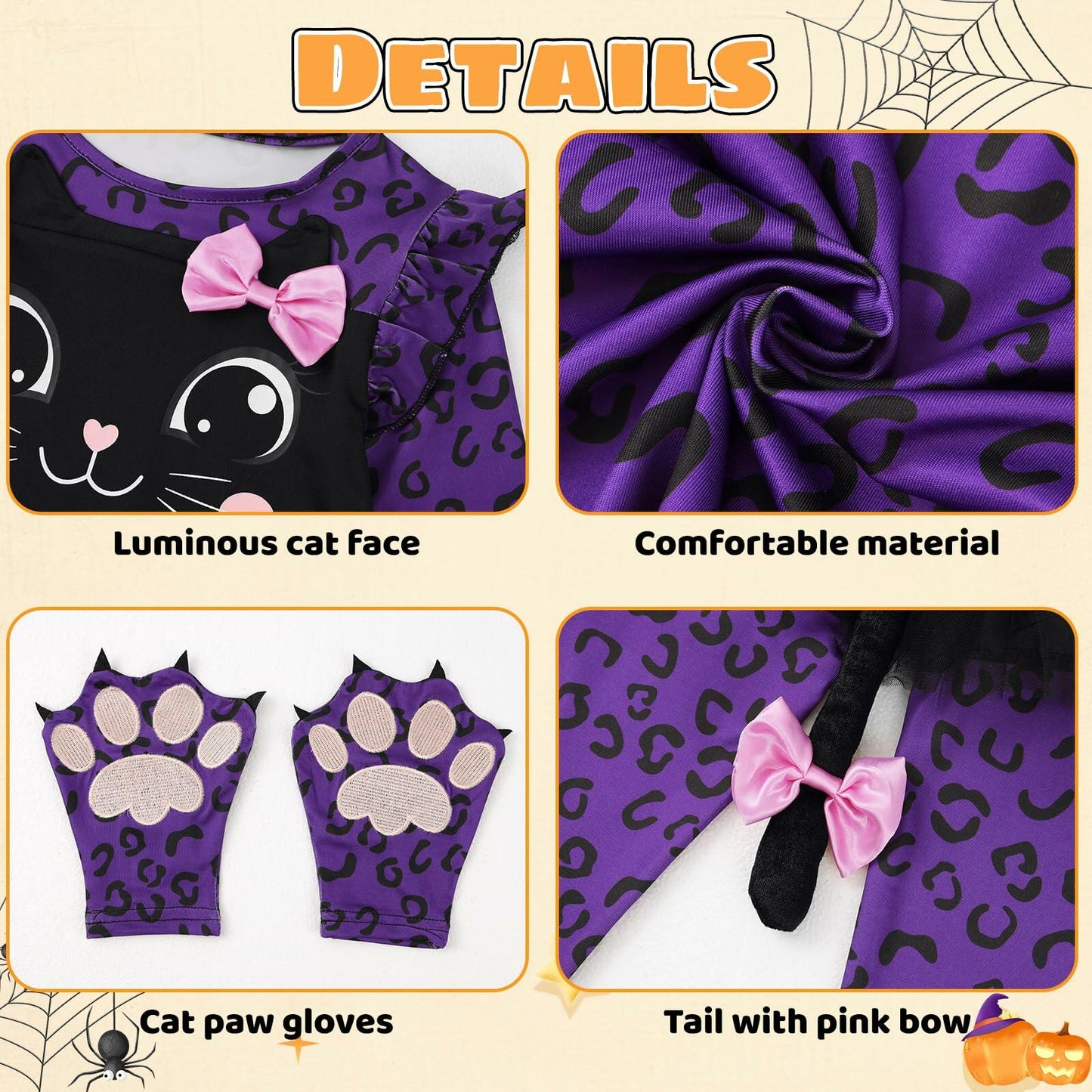 Weixinbuy Girls Leopard Cat Costume Glow Dark Halloween Dress Purple Size 3-4T