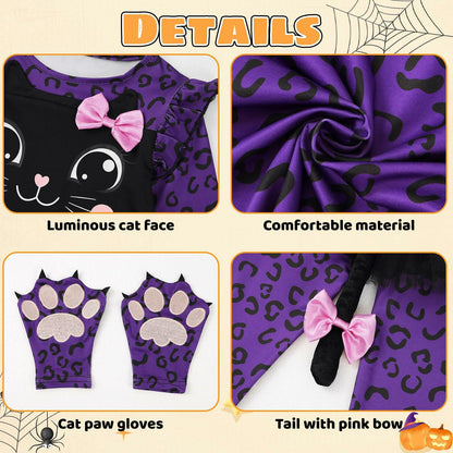 Weixinbuy Girls Leopard Cat Costume Glow Dark Halloween Dress Purple Size 3-4T