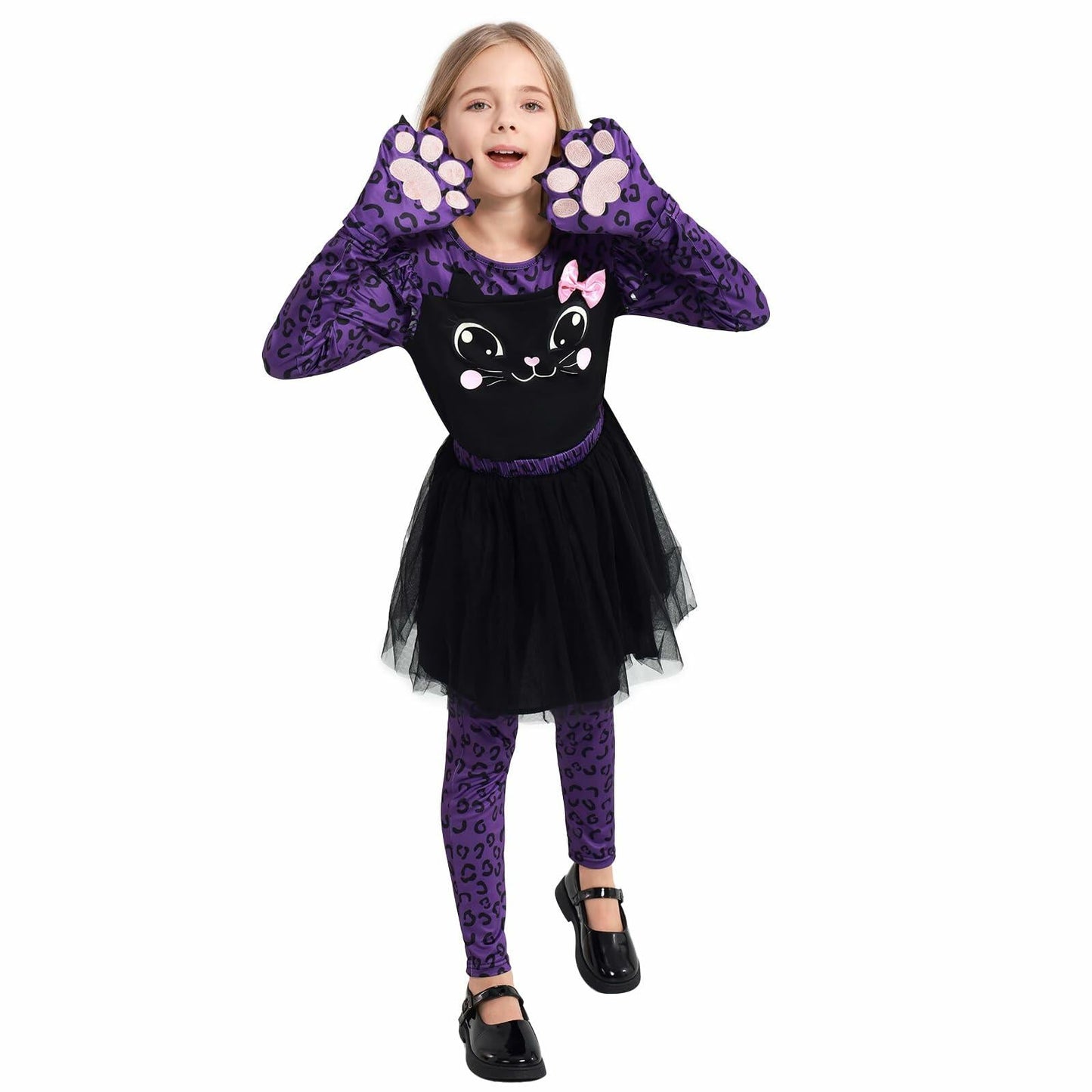 Weixinbuy Girls Leopard Cat Costume Glow Dark Halloween Dress Purple Size 3-4T
