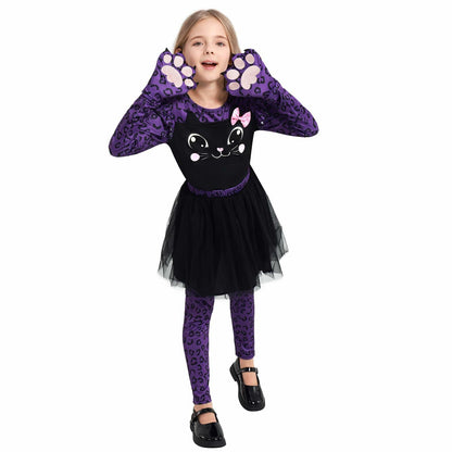 Weixinbuy Girls Leopard Cat Costume Glow Dark Halloween Dress Purple Size 3-4T