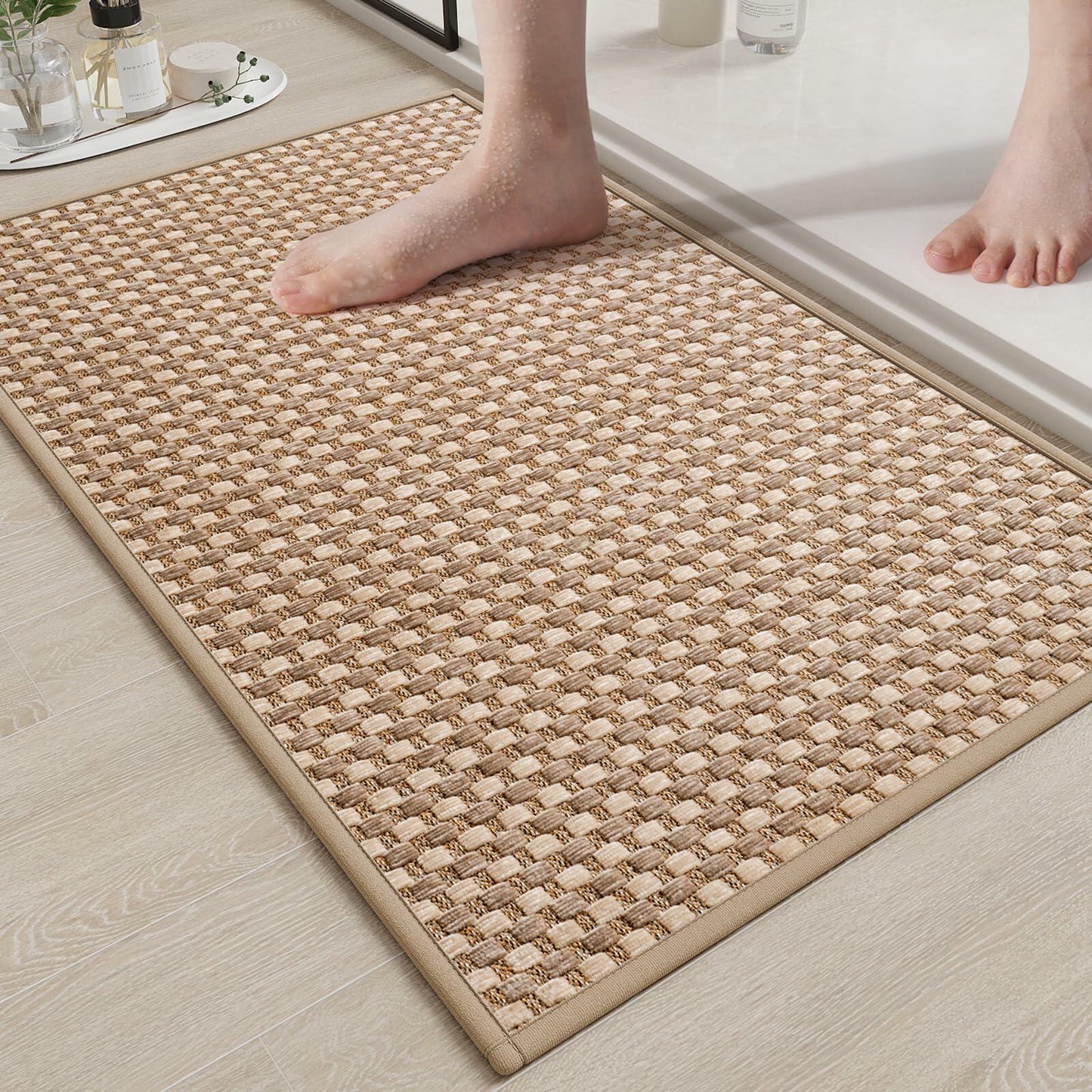 YDKGL Non Slip Bath Mat Braided Rubber Backing Brown 24x35 Polyester