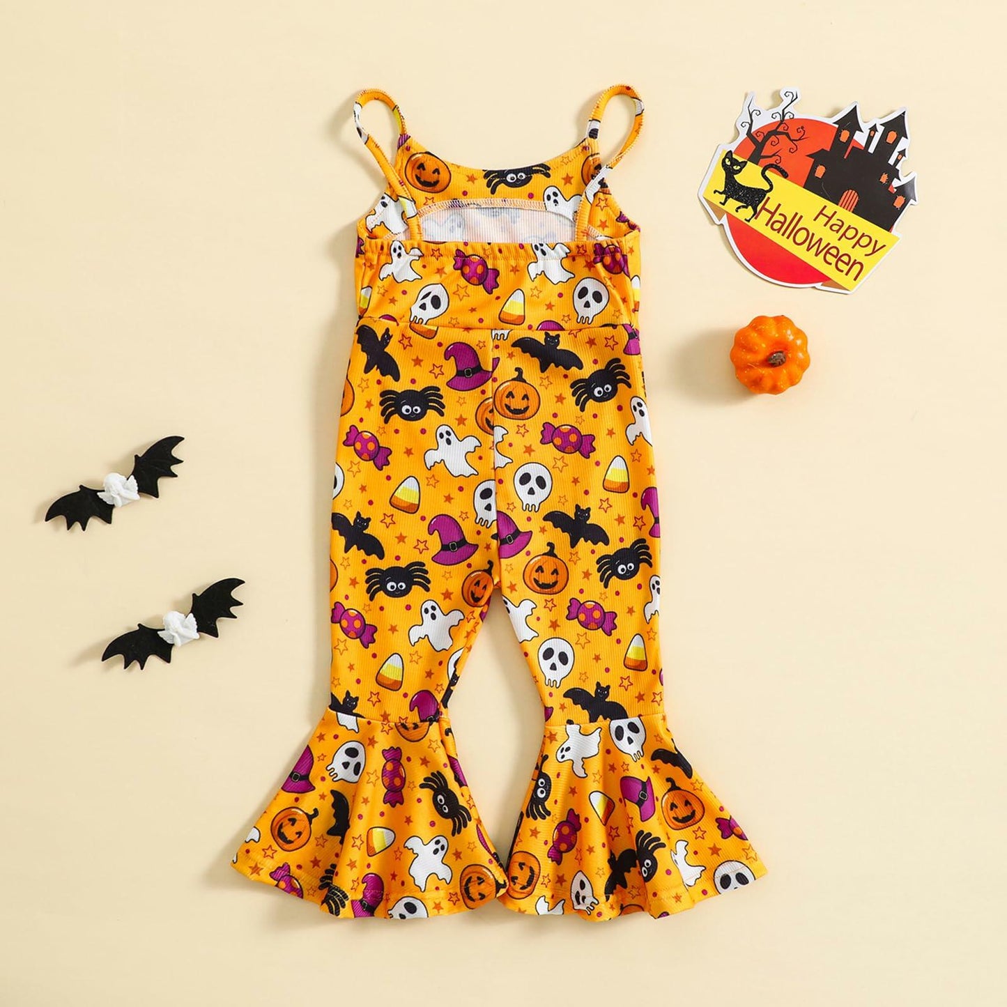 Guodeunh Toddler Girls Halloween Pumpkin Spider Romper Orange Size 4-5T
