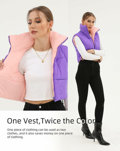 Xeoxarel Women's Puffer Vest Sleeveless Warm Outerwear Purple Pink Size XL