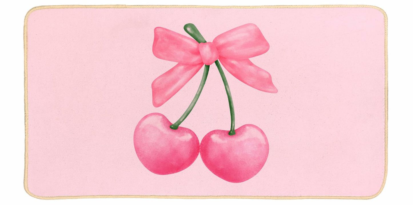 ETYZE Pink Welcome Mat Indoor Front Door Cherry Bow 30x16 Inch Polyester