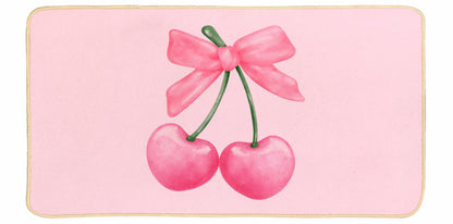 ETYZE Pink Welcome Mat Indoor Front Door Cherry Bow 30x16 Inch Polyester