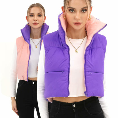 Xeoxarel Women's Puffer Vest Sleeveless Warm Outerwear Purple Pink Size XL