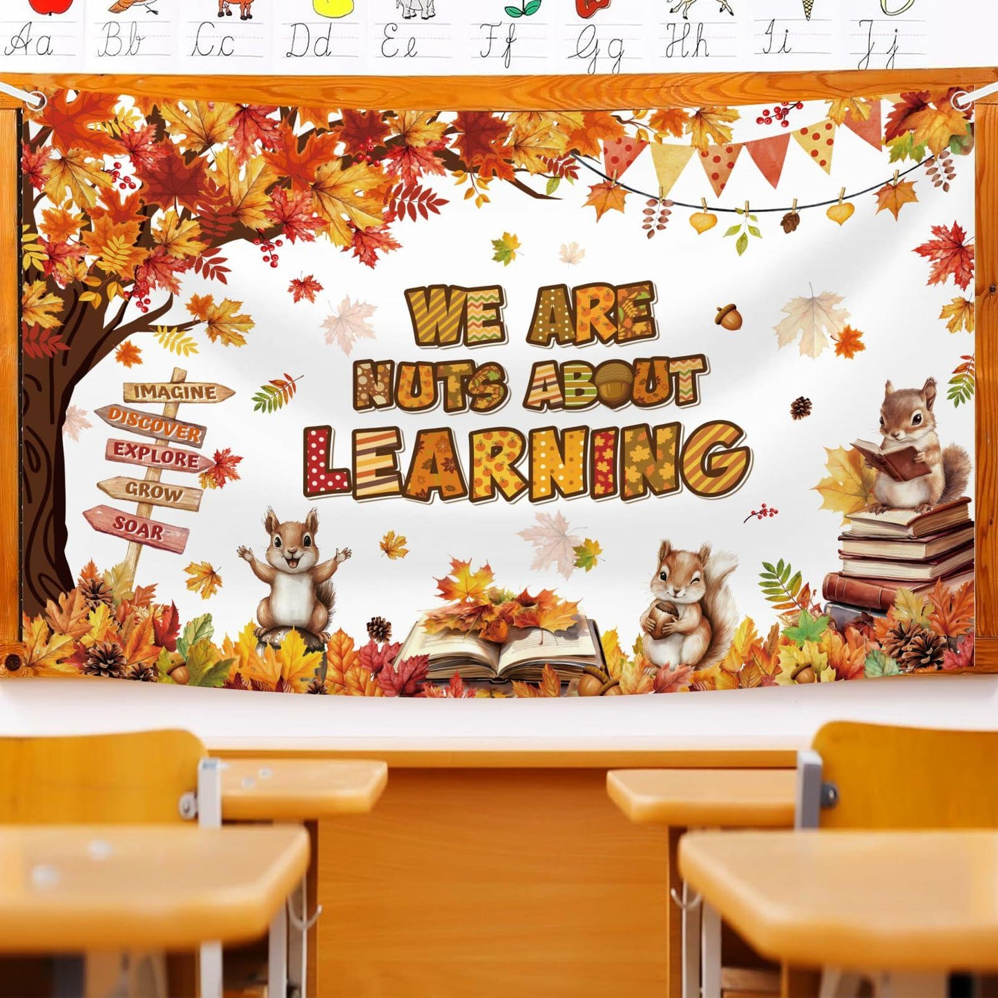 MEHOFOND Fall in Love with Learning Backdrop Autumn Pumpkin Maple 6x3.6ft Orange