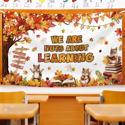 MEHOFOND Fall in Love with Learning Backdrop Autumn Pumpkin Maple 6x3.6ft Orange
