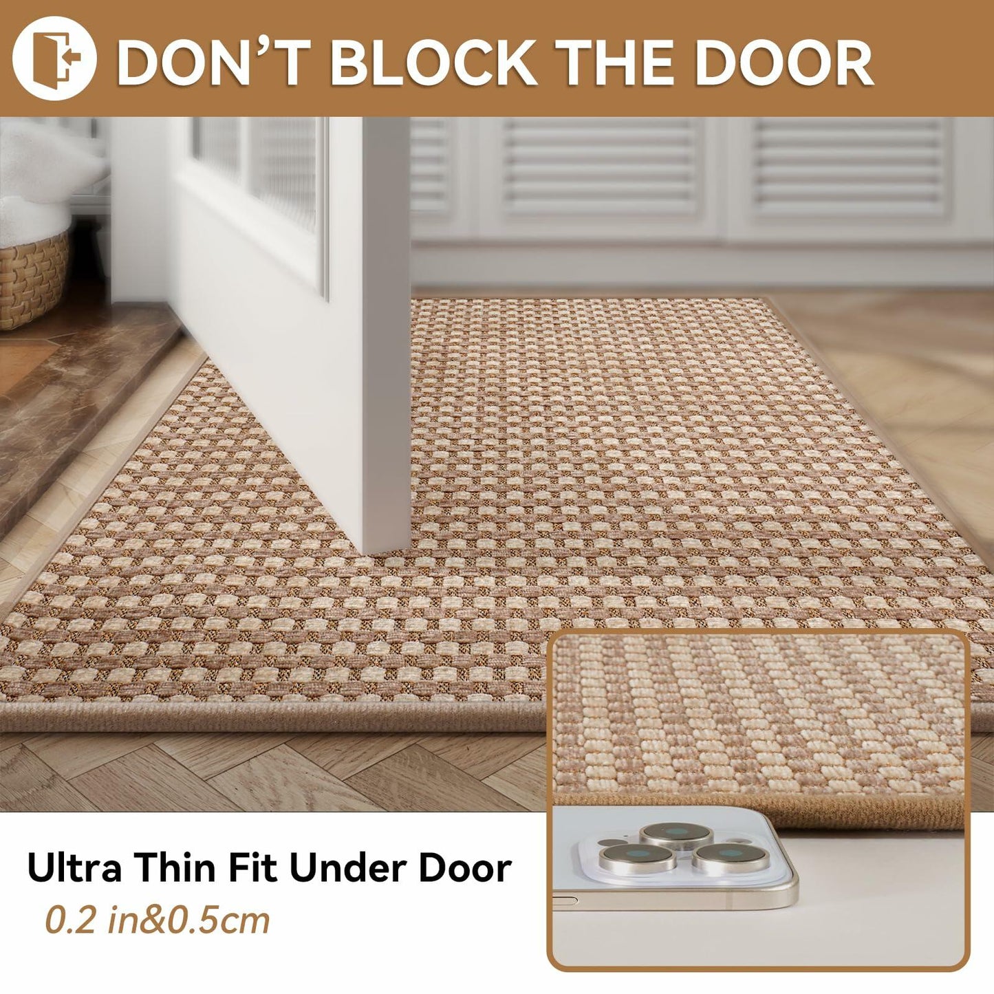 YDKGL Non Slip Bath Mat Braided Rubber Backing Brown 24x35 Polyester