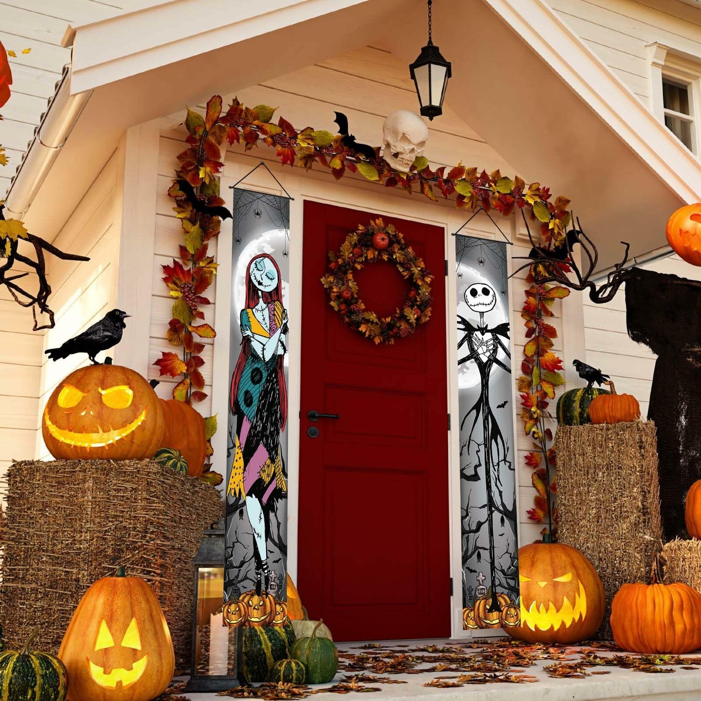 FARMNALL Halloween Porch Banner Spider Webs Outdoor Holiday Decor Black