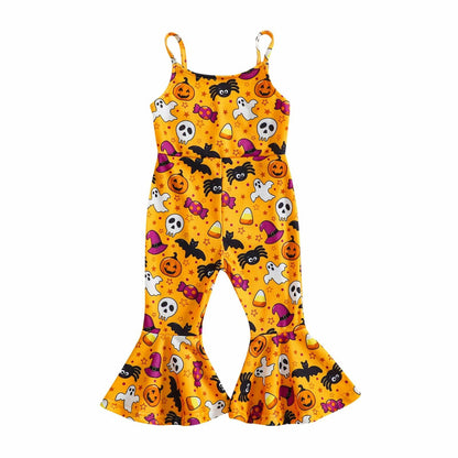 Guodeunh Toddler Girls Halloween Pumpkin Spider Romper Orange Size 4-5T