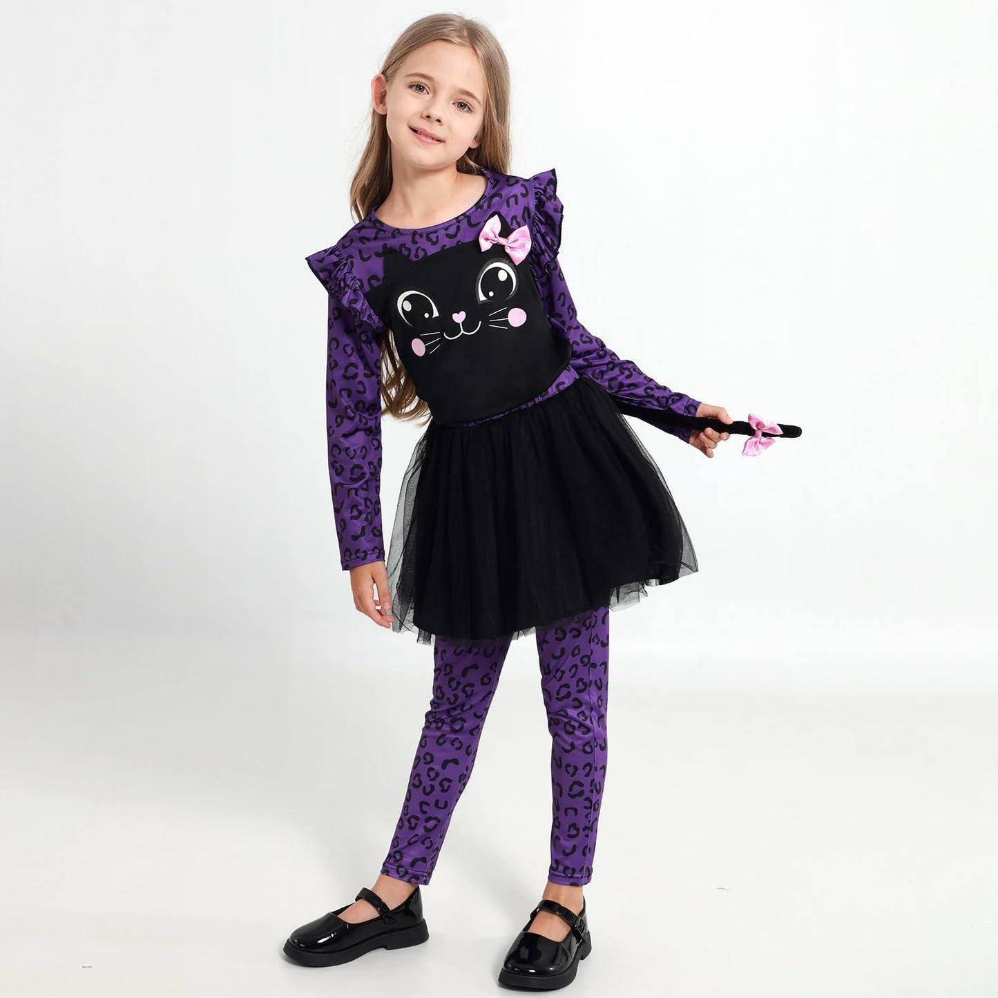 Weixinbuy Girls Leopard Cat Costume Glow Dark Halloween Dress Purple Size 3-4T