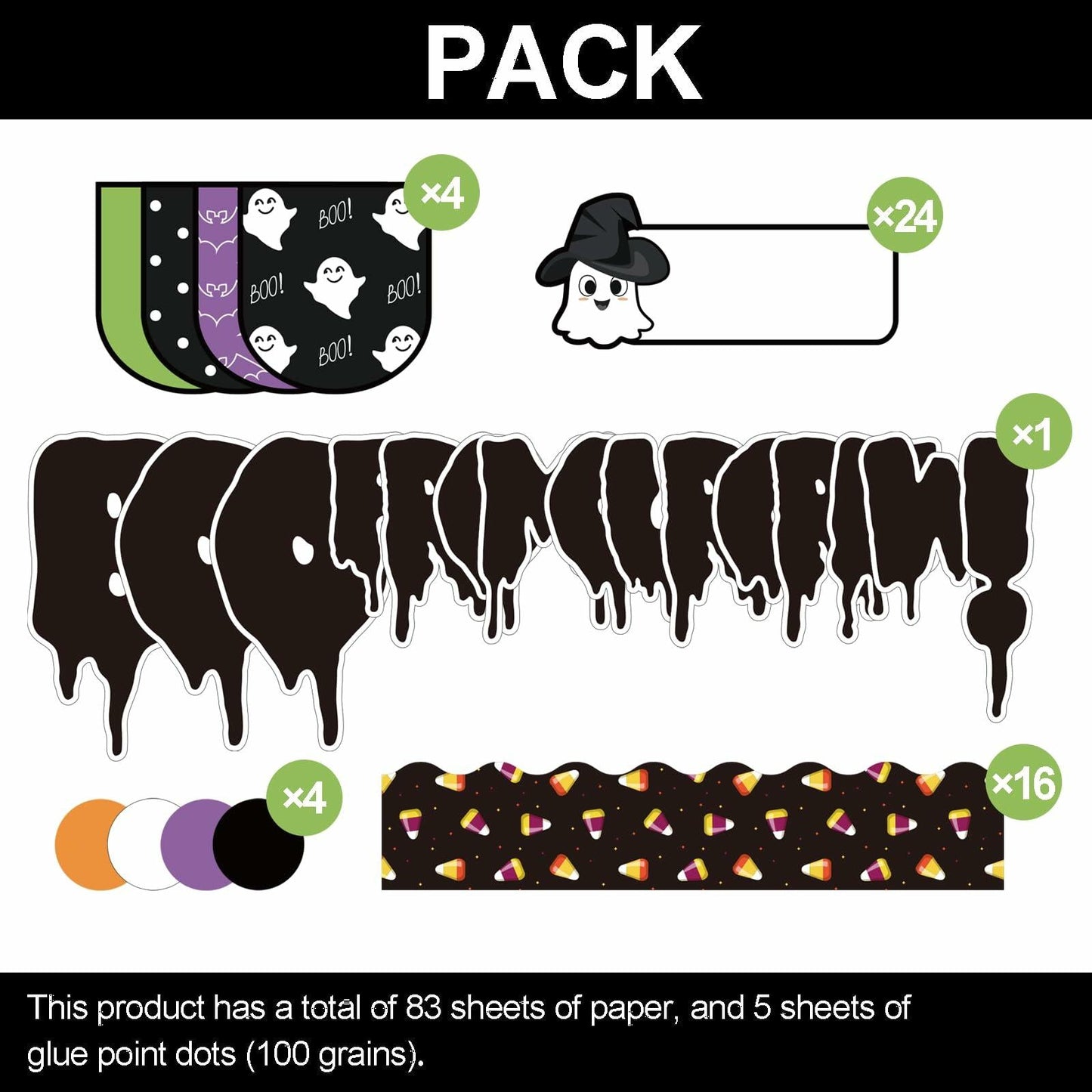 NBjiuyin 4Ft Halloween Ghosts Cutouts with 100 Glue Dots White Paper