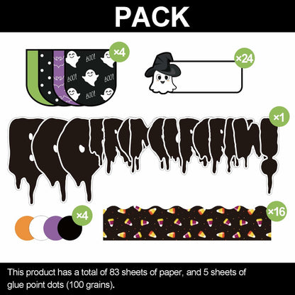 NBjiuyin 4Ft Halloween Ghosts Cutouts with 100 Glue Dots White Paper