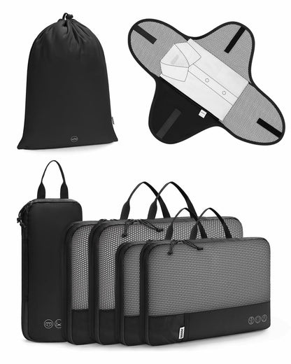 WANDF 7-Pc Compression Packing Cubes Travel Organizer Bags Set Khaki Size Large