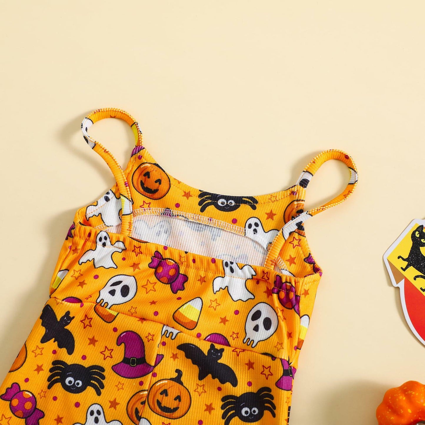 Guodeunh Toddler Girls Halloween Pumpkin Spider Romper Orange Size 4-5T