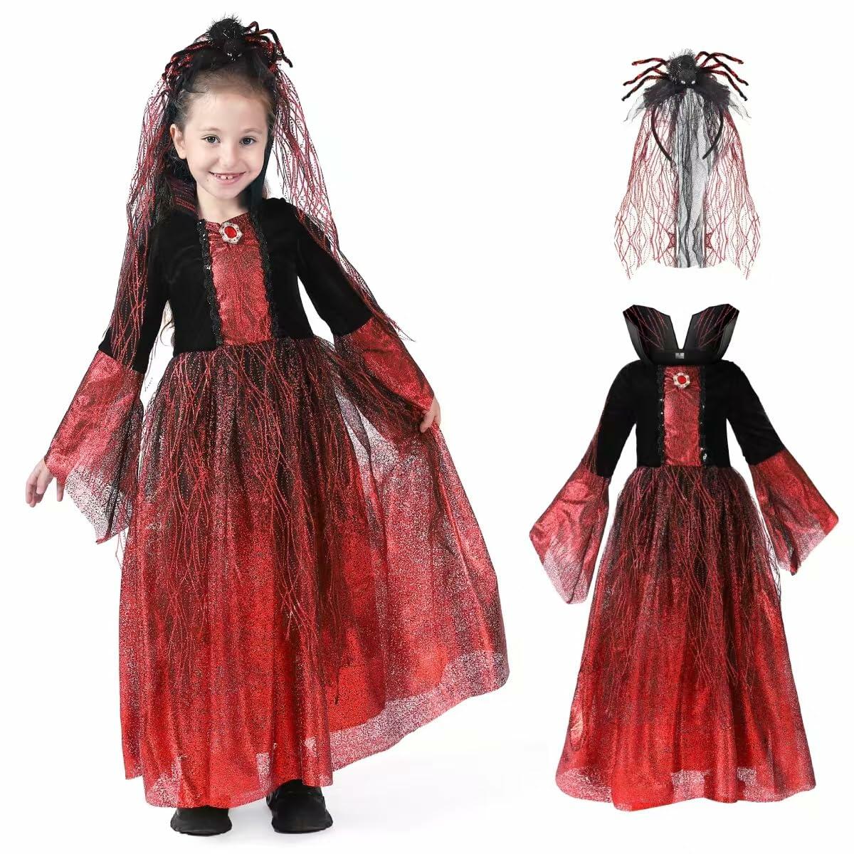 QPCOS Royal Vampire Costume Girls Deluxe Dress Black Size 10-12