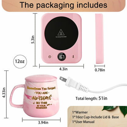 Waipfaru Coffee Mug Warmer & You Are Awesome Mug Set, 3 Temp Settings Black