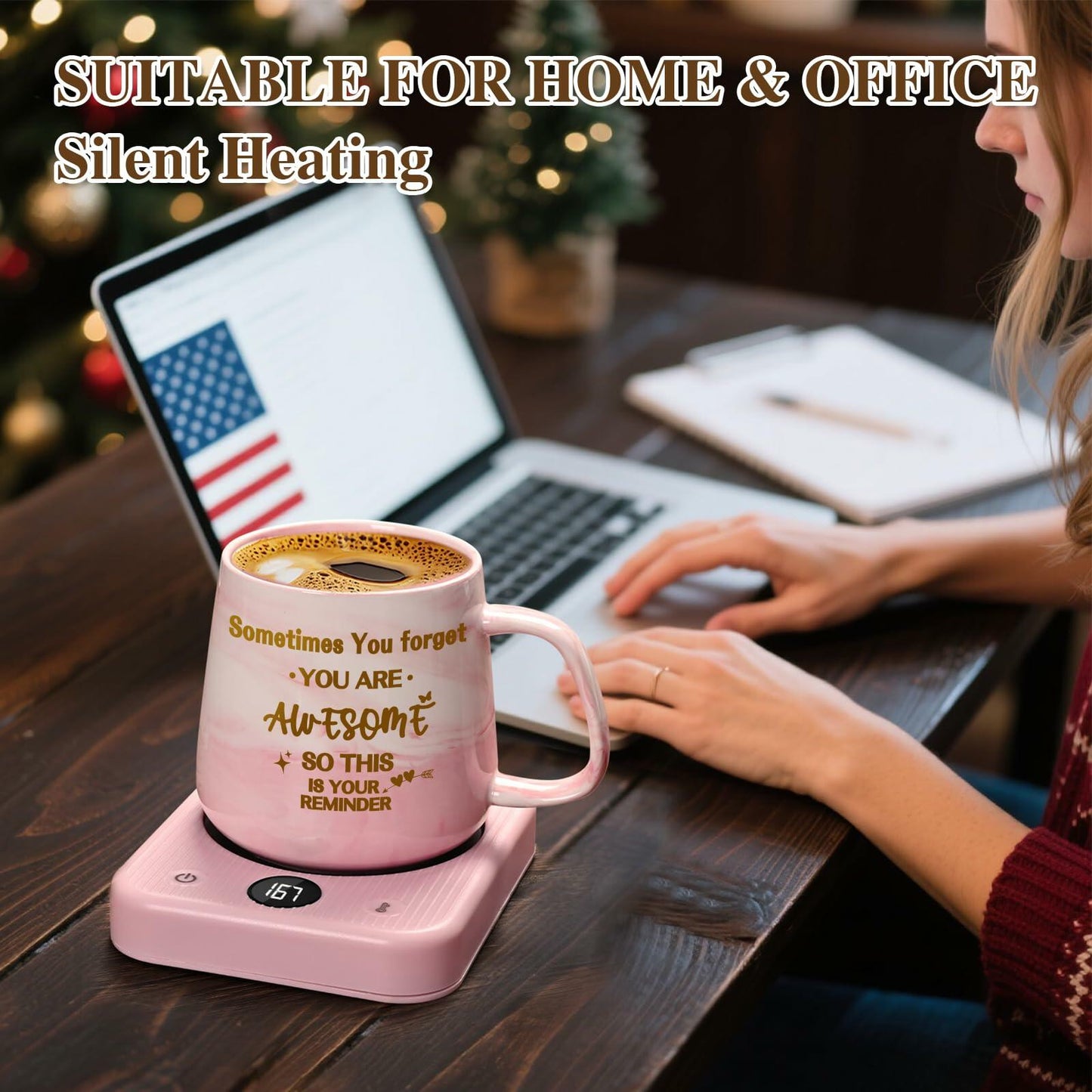 Waipfaru Coffee Mug Warmer & You Are Awesome Mug Set, 3 Temp Settings Black