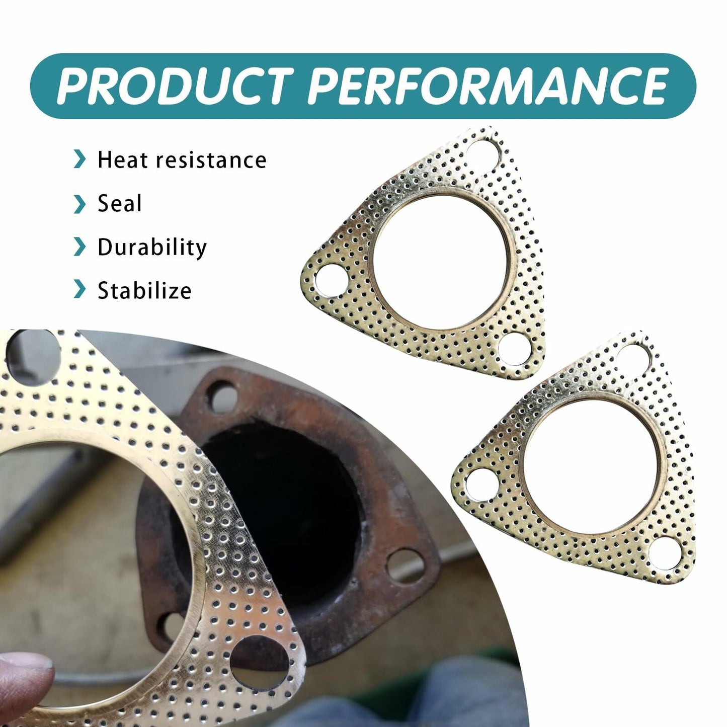leechio Car Exhaust Gasket 2.48" 3 Hole Flange High Temp Silver 2PCS