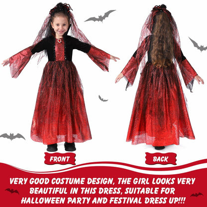 QPCOS Royal Vampire Costume Girls Deluxe Dress Black Size 10-12