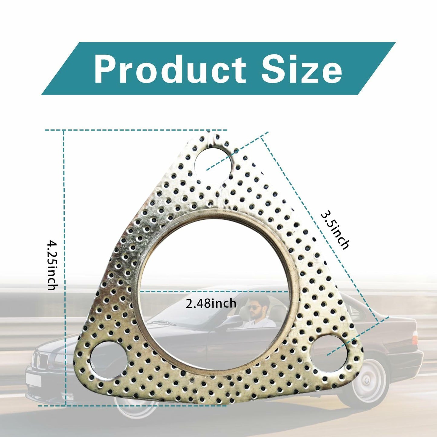 leechio Car Exhaust Gasket 2.48" 3 Hole Flange High Temp Silver 2PCS