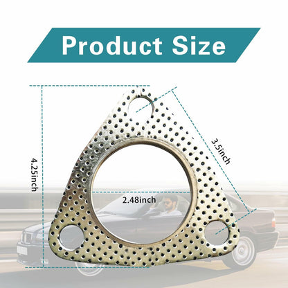 leechio Car Exhaust Gasket 2.48" 3 Hole Flange High Temp Silver 2PCS