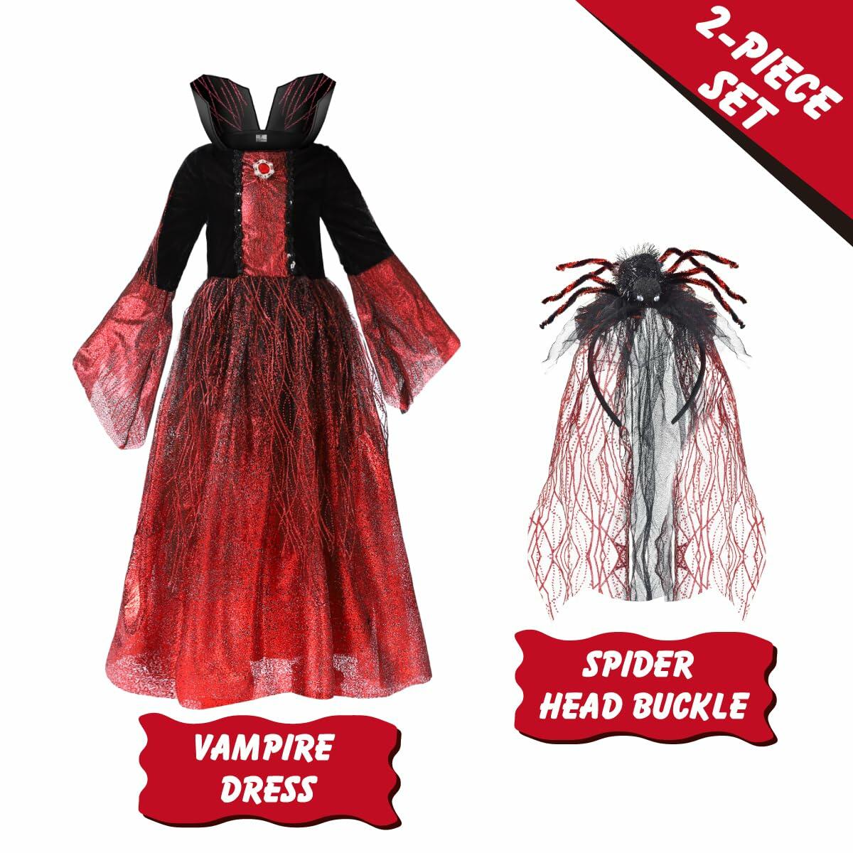 QPCOS Royal Vampire Costume Girls Deluxe Dress Black Size 10-12