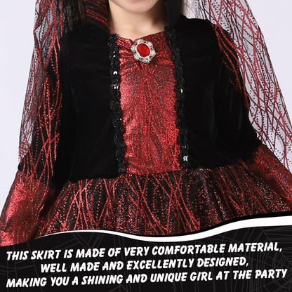 QPCOS Royal Vampire Costume Girls Deluxe Dress Black Size 10-12