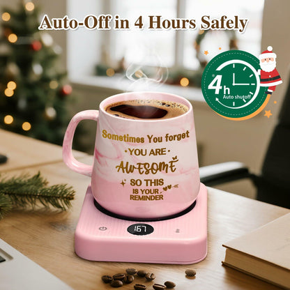 Waipfaru Coffee Mug Warmer & You Are Awesome Mug Set, 3 Temp Settings Black