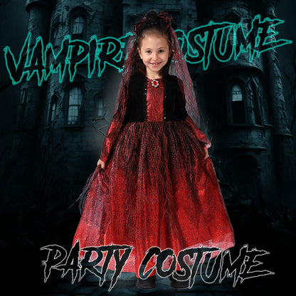 QPCOS Royal Vampire Costume Girls Deluxe Dress Black Size 10-12