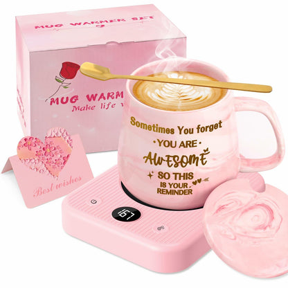 Waipfaru Coffee Mug Warmer & You Are Awesome Mug Set, 3 Temp Settings Black