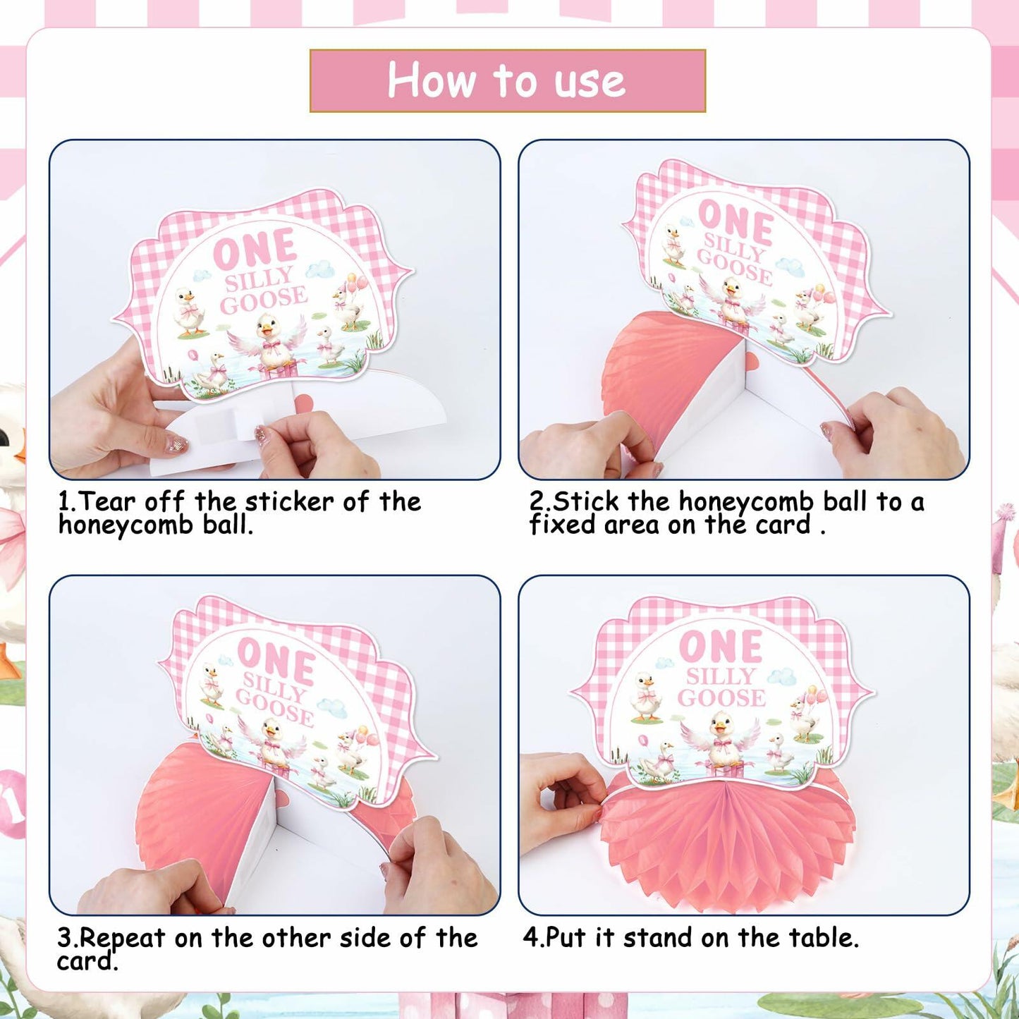 Jollyboom Goose Birthday Decorations 8pcs Pink 1st Birthday Table Decor