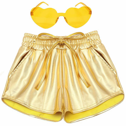 iMuchic Girls Metallic Dance Shorts Sparkly Hot Pants Gold Size Small