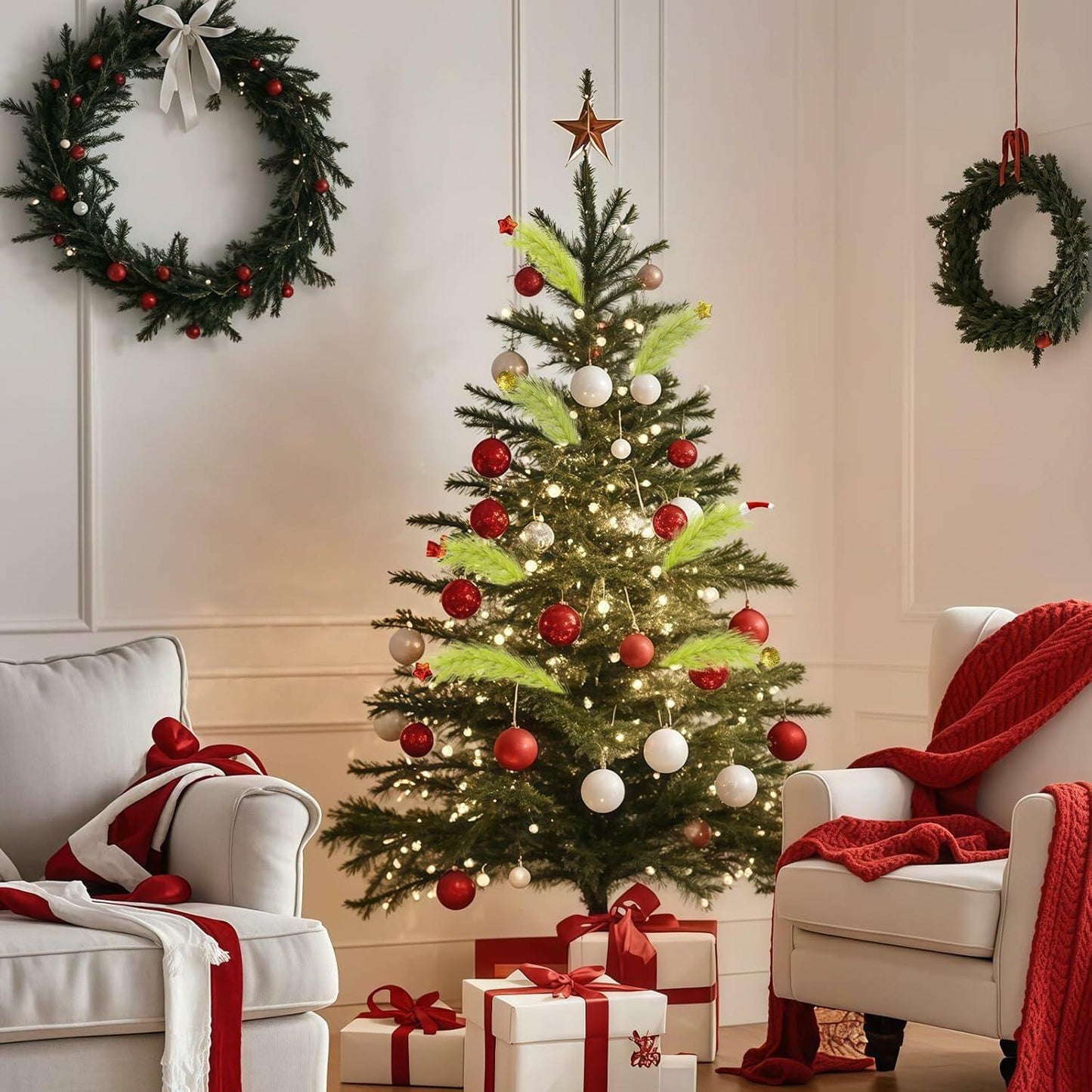 Petalivebioom 15.7" Christmas Tree Topper with 12 Green & Red Picks