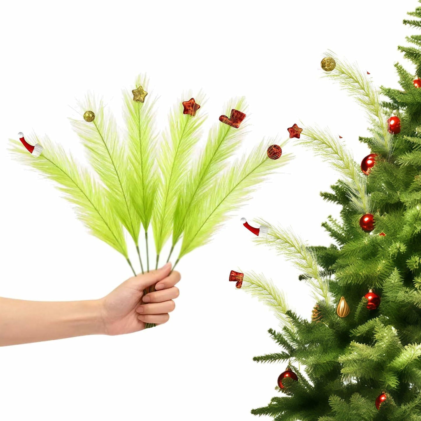 Petalivebioom 15.7" Christmas Tree Topper with 12 Green & Red Picks