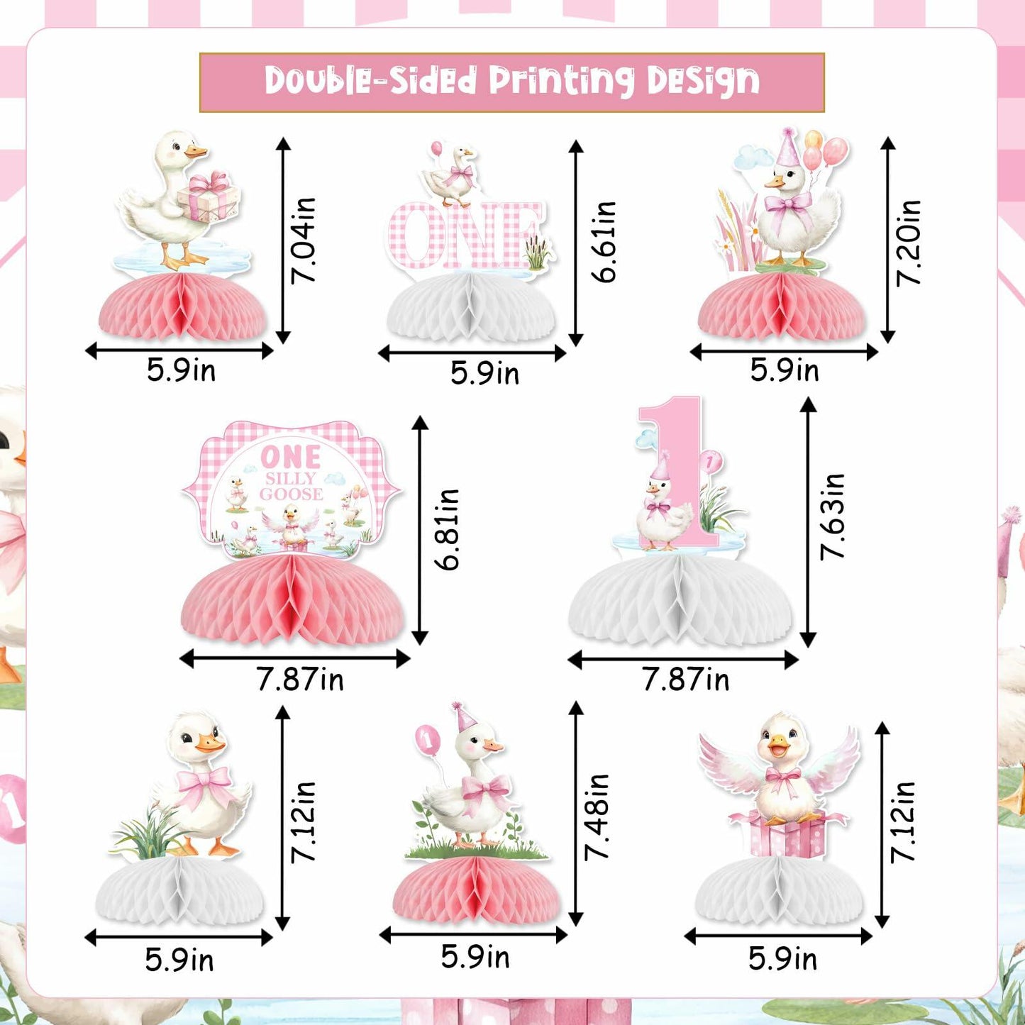 Jollyboom Goose Birthday Decorations 8pcs Pink 1st Birthday Table Decor