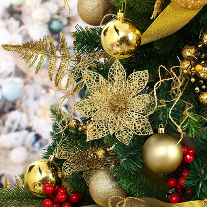 Wironlst 24pcs Gold Glitter Poinsettia Christmas Tree Ornaments 3 Sizes