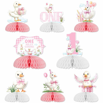 Jollyboom Goose Birthday Decorations 8pcs Pink 1st Birthday Table Decor