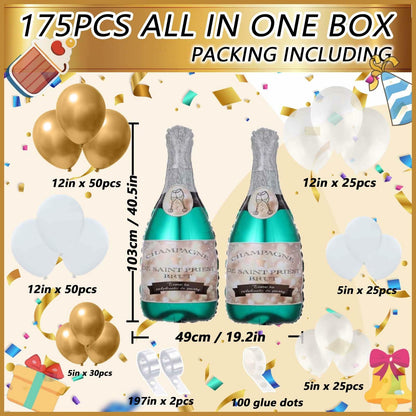 OORAMOO 176PCS Champagne Bottle Balloon Garland Arch Kit Gold Party Decor