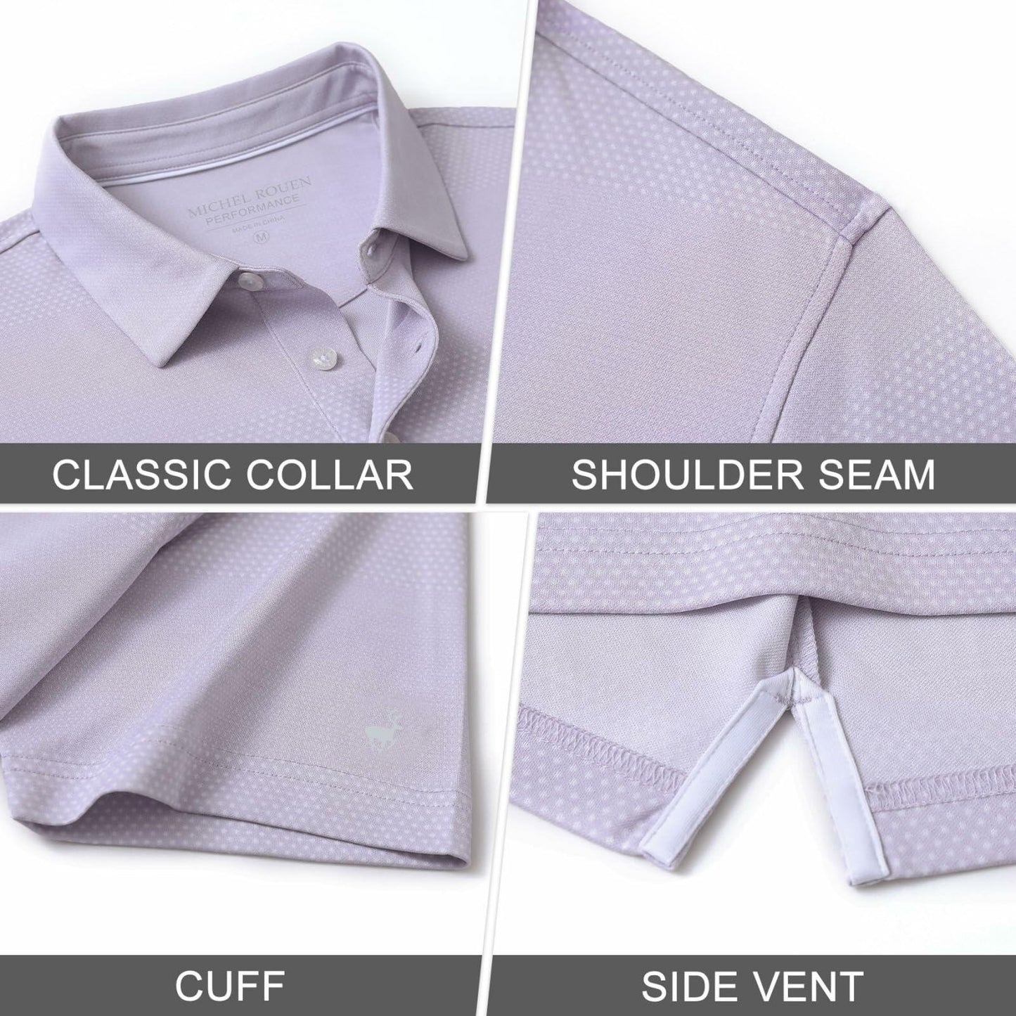 Rouen Mens Polo Shirt Quick Dry Moisture Wicking Lavender Heather Size XXL