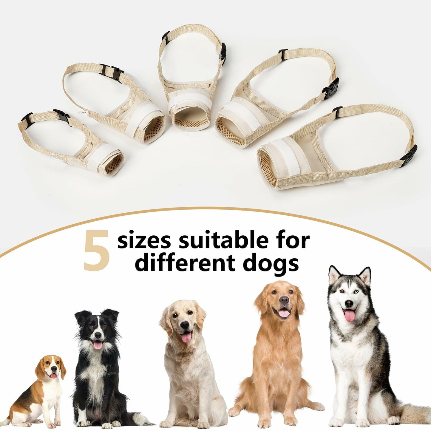 Herrypiggy Dog Muzzle Oxford Breathable Mouth Cover Prevent Biting Khaki Size XS