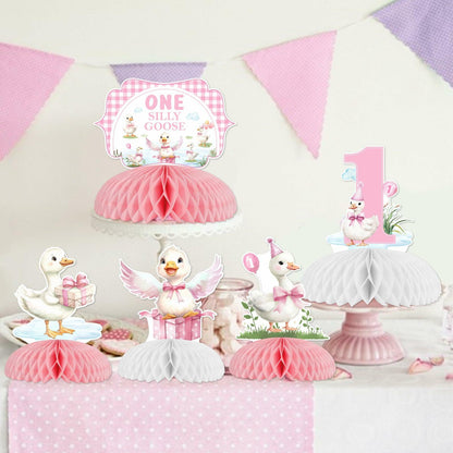 Jollyboom Goose Birthday Decorations 8pcs Pink 1st Birthday Table Decor