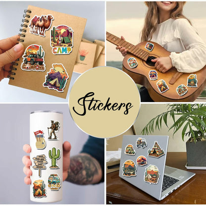 BIGZORO Desert Camping Stickers Camel Cactus Waterproof Vinyl Pack 50