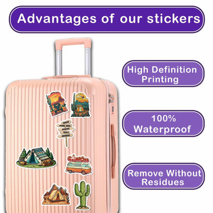 BIGZORO Desert Camping Stickers Camel Cactus Waterproof Vinyl Pack 50
