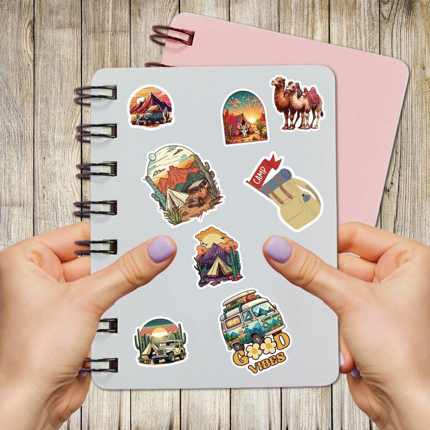 BIGZORO Desert Camping Stickers Camel Cactus Waterproof Vinyl Pack 50