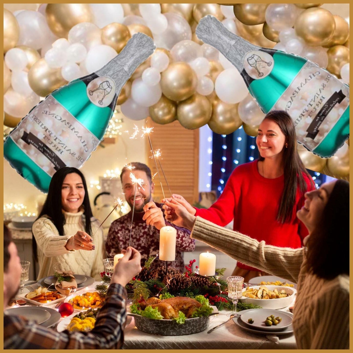 OORAMOO 176PCS Champagne Bottle Balloon Garland Arch Kit Gold Party Decor