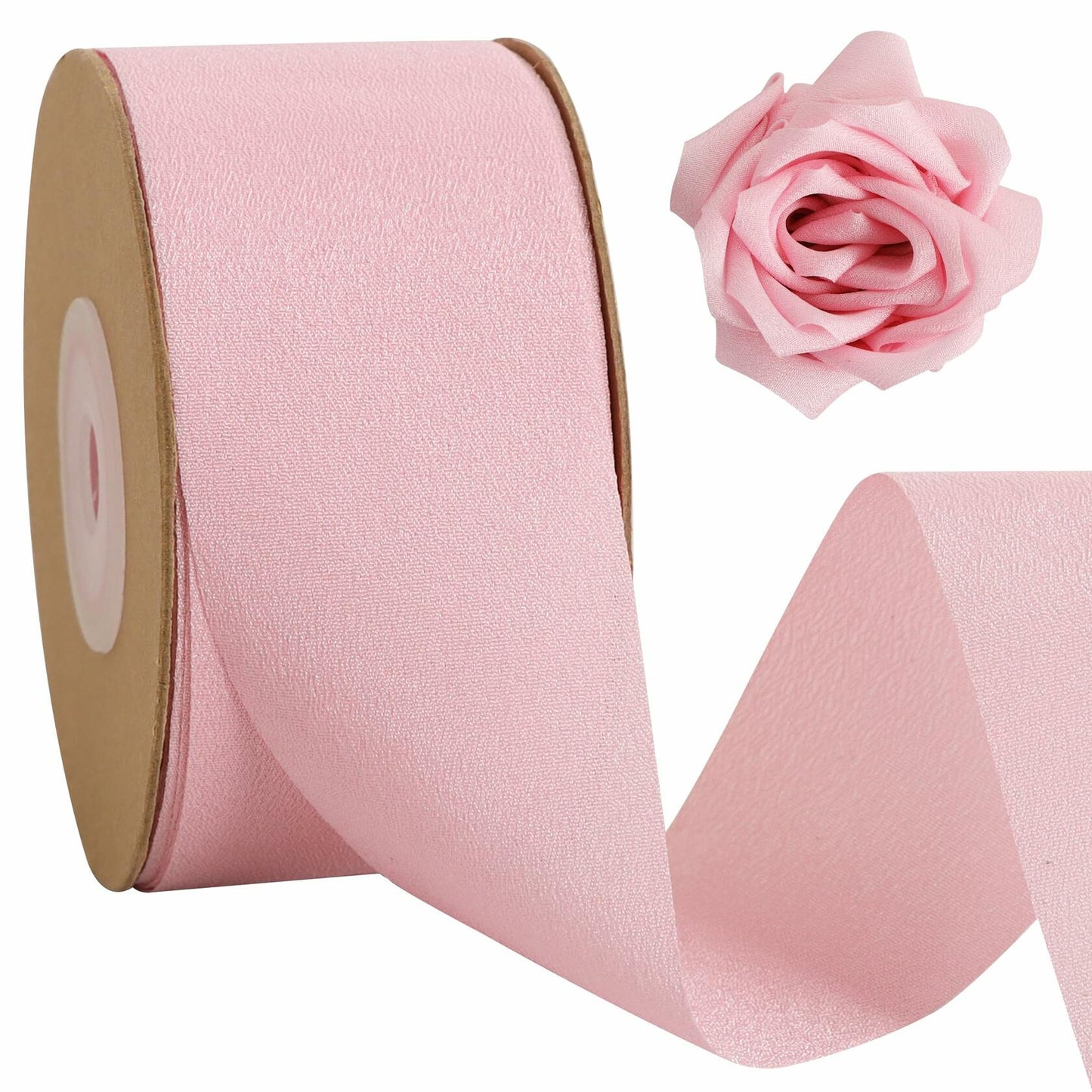 TONIFUL Light Pink Double Face Chiffon Ribbon 1.5in x 25yd Polyester